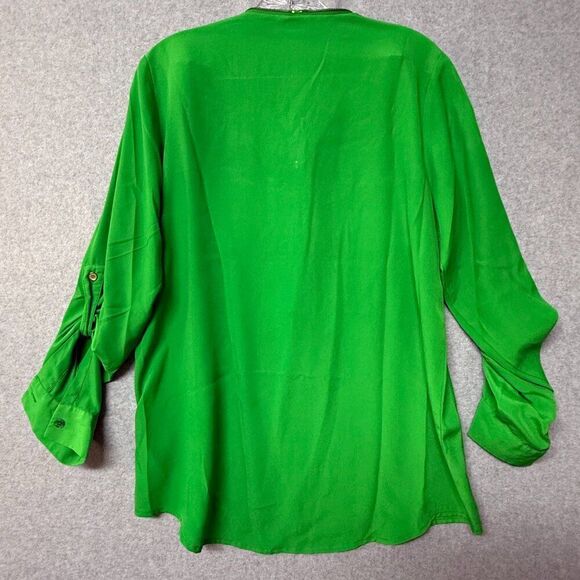 Michael Kors size Medium Green Zipper Front Blouse with Gold Zip Logo - Picture 4 of 7